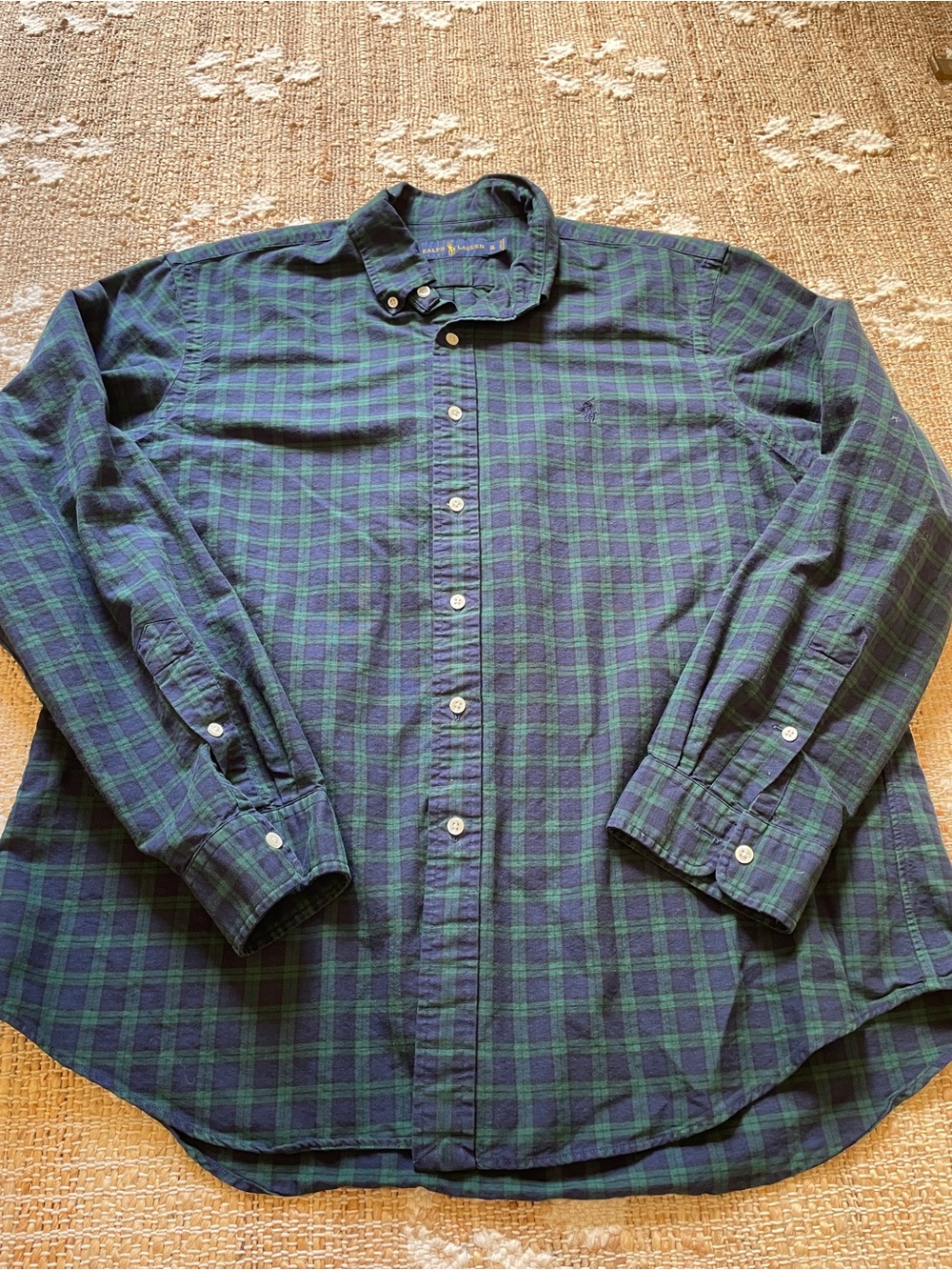 Polo Ralph Lauren long-sleeve shirt Green Blue Black Watch Cotton Plaid XL
